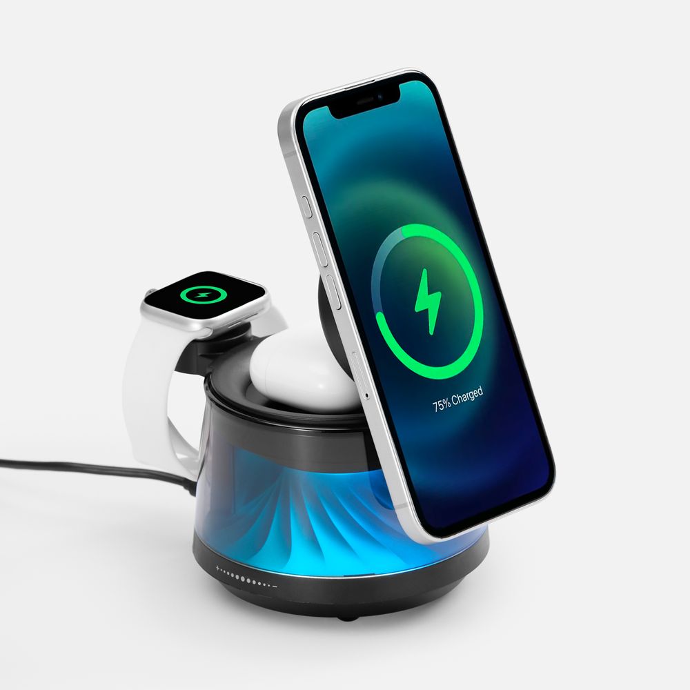 Bluetooth-колонка с подсветкой и беспроводной зарядкой Quantium, черная в Калуге